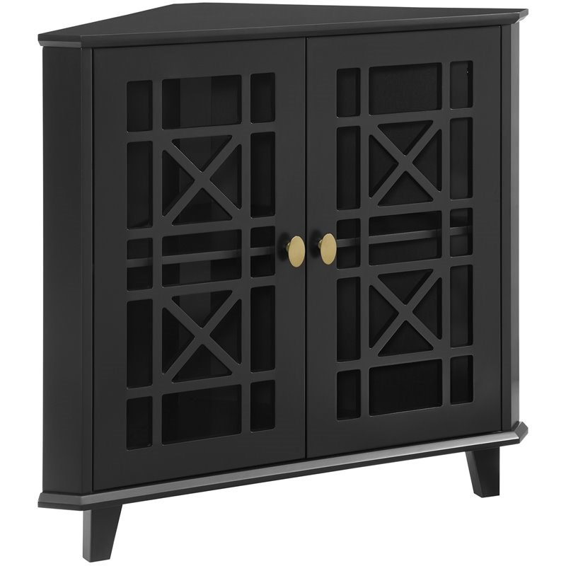 Gwen Fretwork Corner Accent Cabinet with 1-Adjustable Shelf in Black