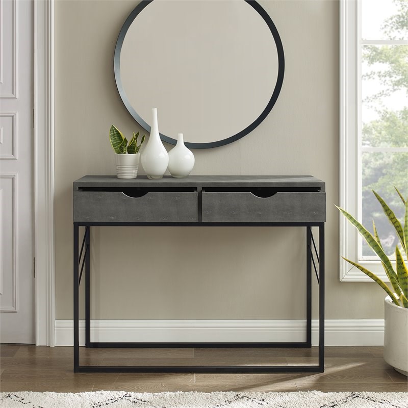 Modern Glam 2-Drawer Faux Shagreen Entry Table in Gray