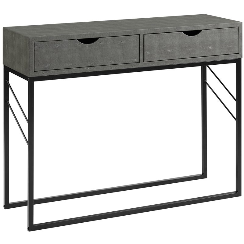Modern Glam 2-Drawer Faux Shagreen Entry Table in Gray