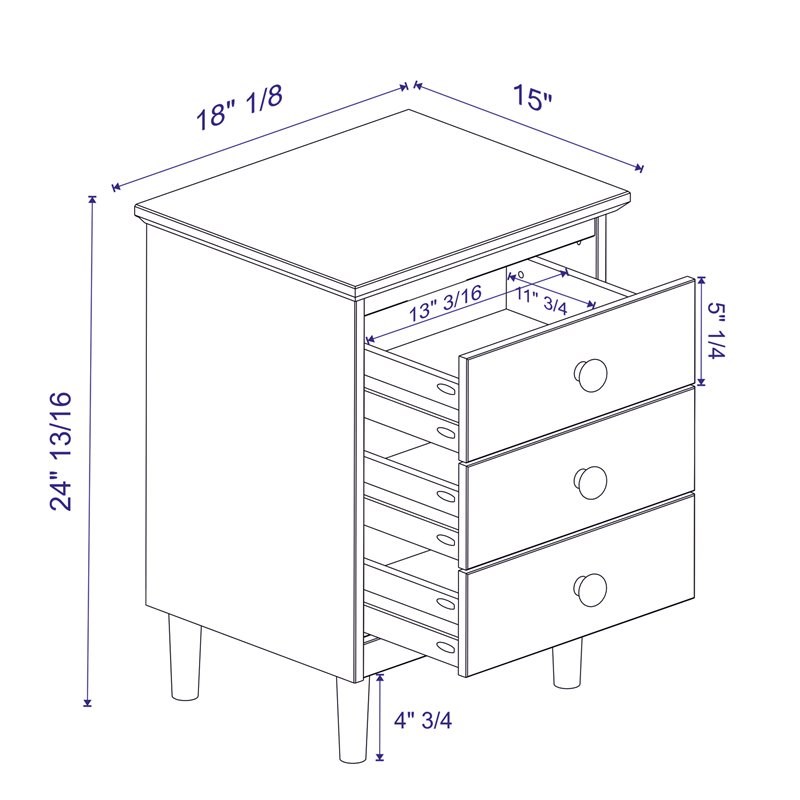 Mid-Century Solid Wood 3-Drawer Bedroom Nightstand in Walnut (Set of 2)