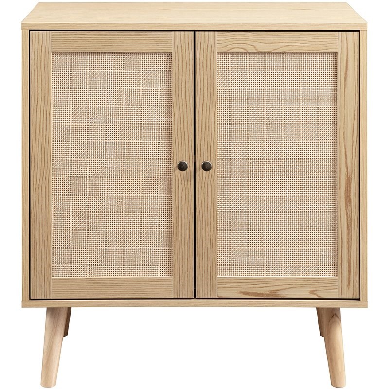 Boho 2-Door Solid Wood and Rattan Accent Cabinet in Natural
