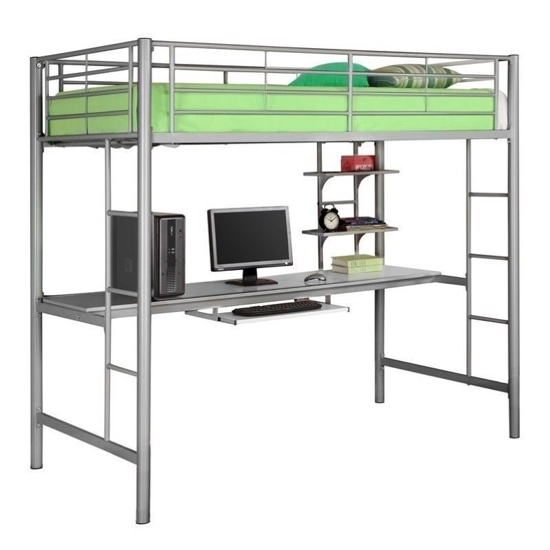 Metal Twin Loft bed with Workstation in Silver Homesquare