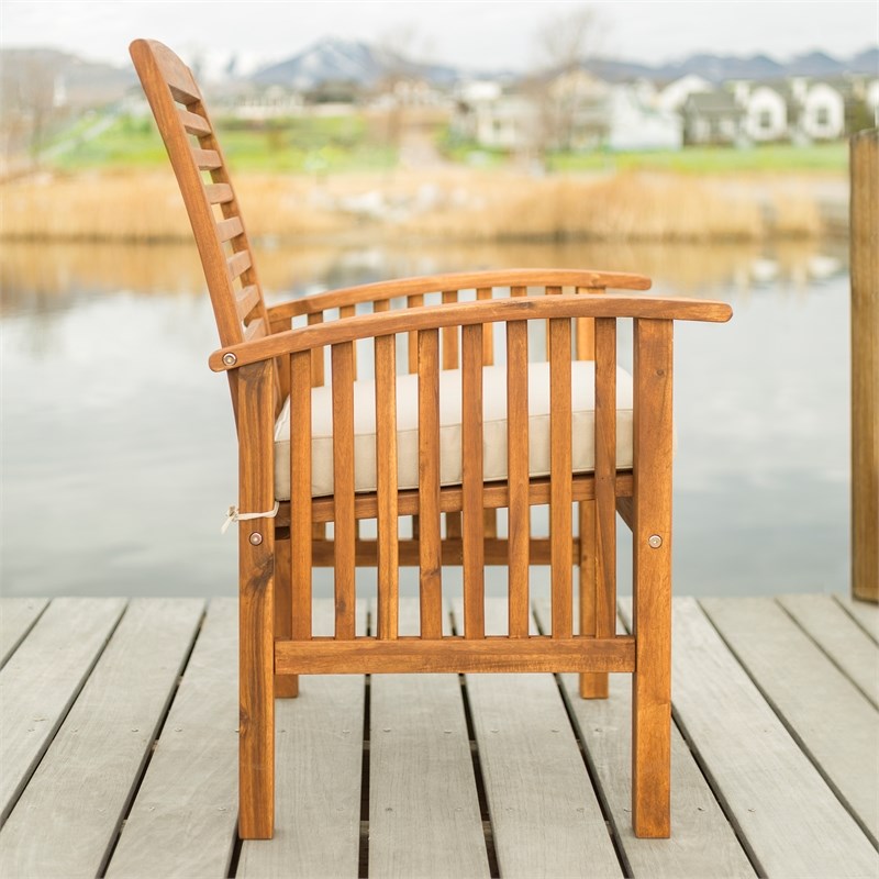 Wood Patio Chairs in Brown with Cushion - Set of 2