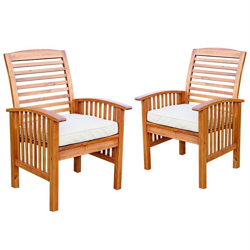 Wood Patio Chairs in Brown with Cushion Set of 2 Homesquare