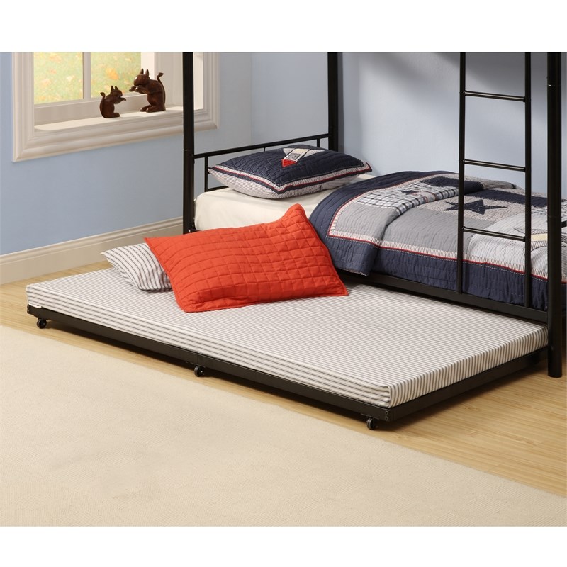 Twin Roll-Out Trundle Bed Frame In Black | Homesquare