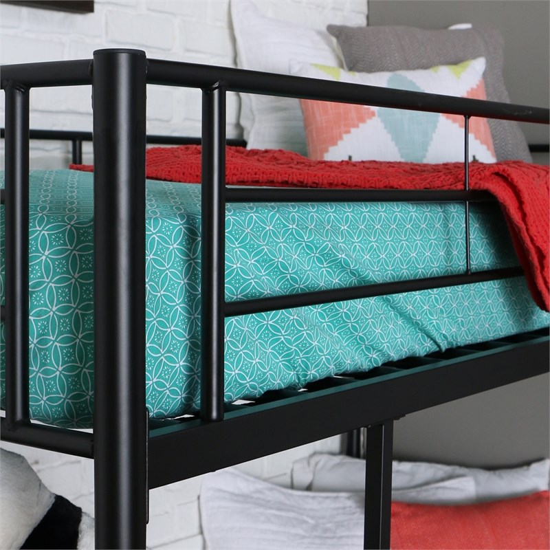 Twin Loft Bed with Desk and Shelves in Black