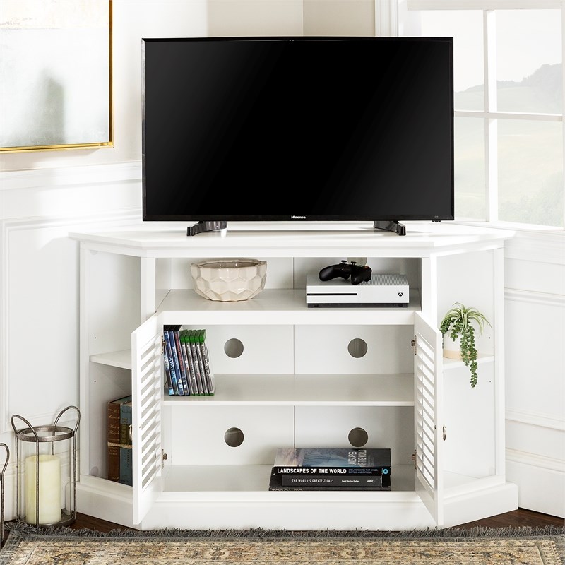52" Transitional Fluted 2 Door Wood Corner TV Stand White Homesquare
