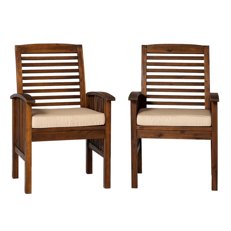 Acacia wood Patio Chairs with Cushions in Dark Brown Set of 2