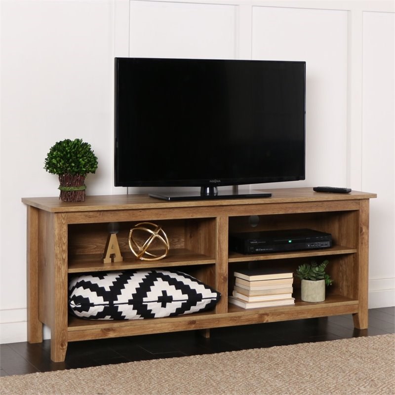 58" Simple Essentials TV Stand Media Console in Barnwood | Homesquare