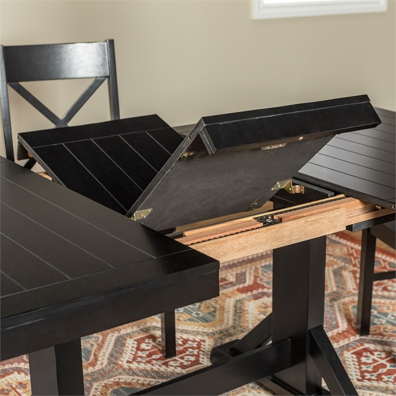 Extendable Trestle Wood Dining Table in Antique Black