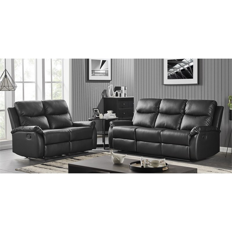 Global Furniture USA Reclining Faux Leather Black Sofa