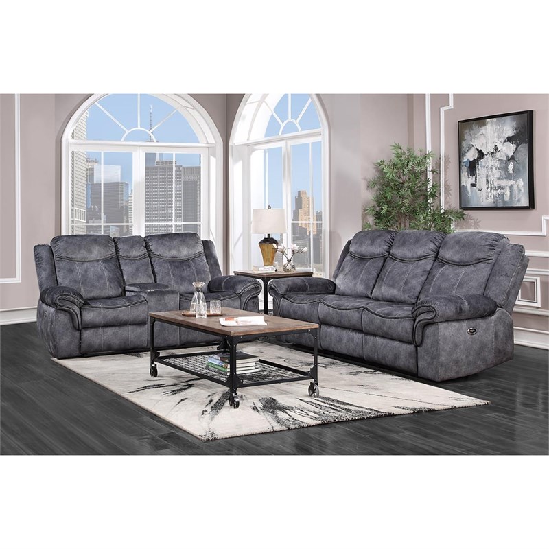 Global Furniture USA Domino Granite/Black Power Reclining Sofa