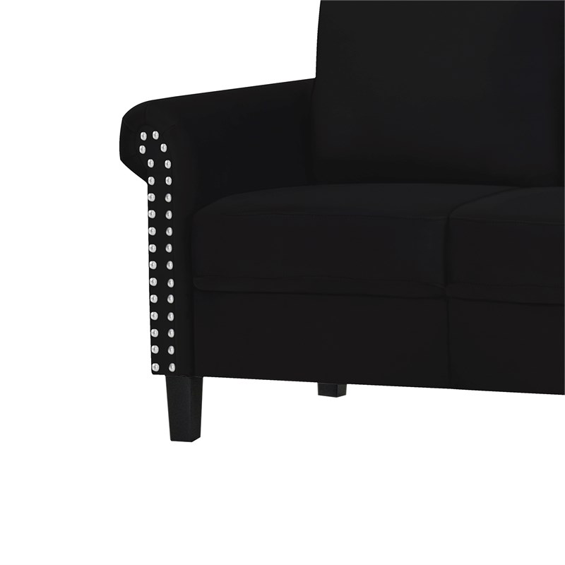 Global Furniture USA Black Velvet Sofa W/ Nail Head Trim