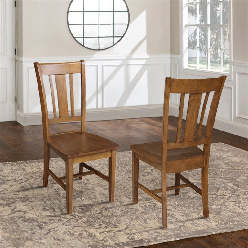 International Concepts San Remo Solid Wood Dining Chair in Pecan (Set of 2)