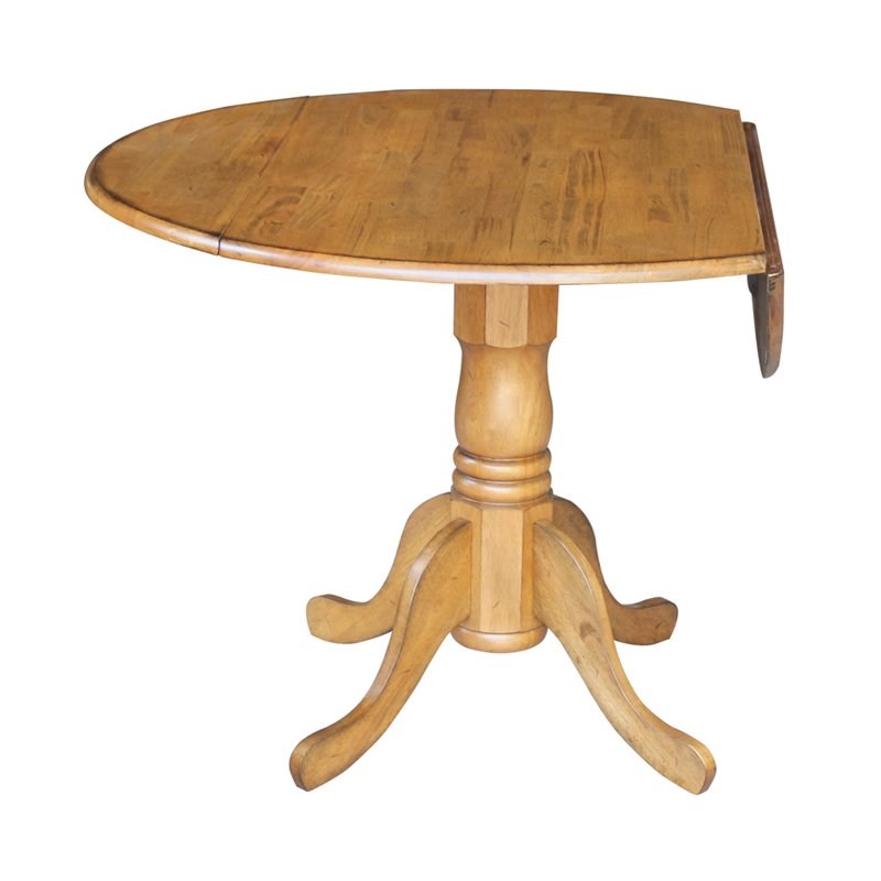 International Concepts Round Drop Leaf Pedestal Dining Table in Pecan