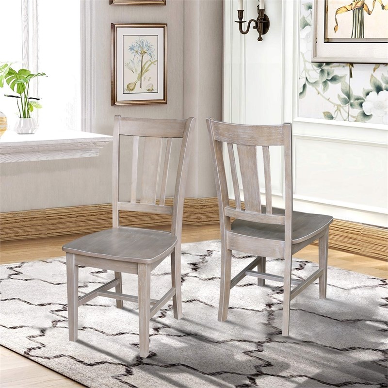 Set of Two San Remo Solid Wood Splatback Chairs in Washed Gray Taupe