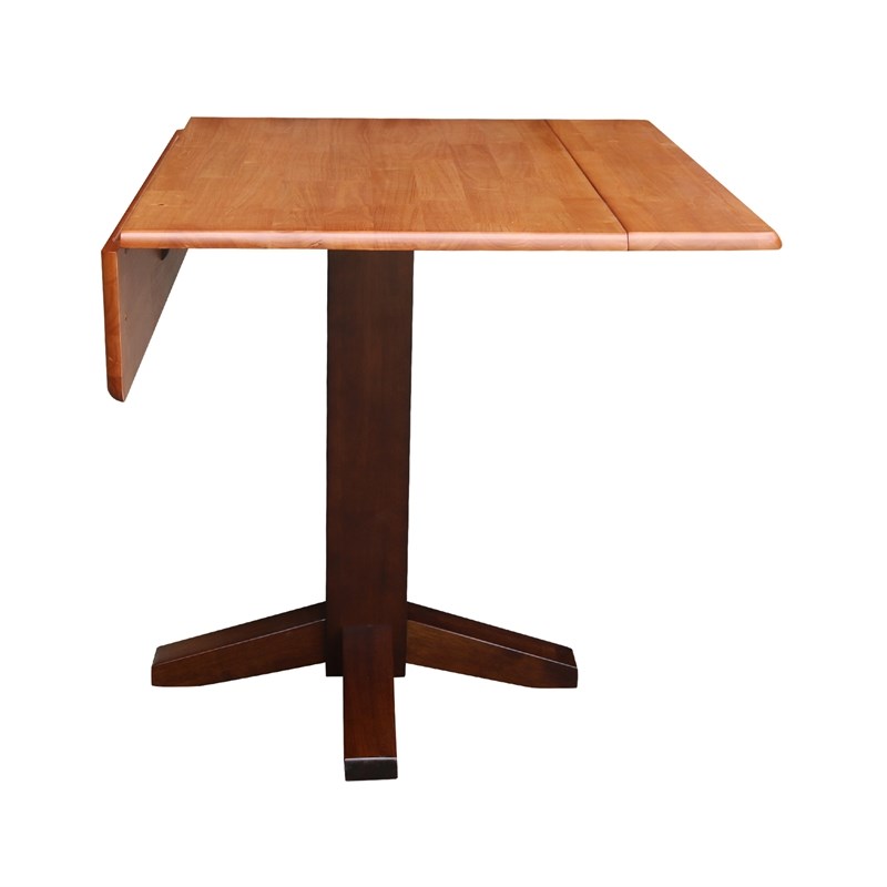 36" Square Wood Dual Drop Leaf Dining Table in Cinnamon and Espresso