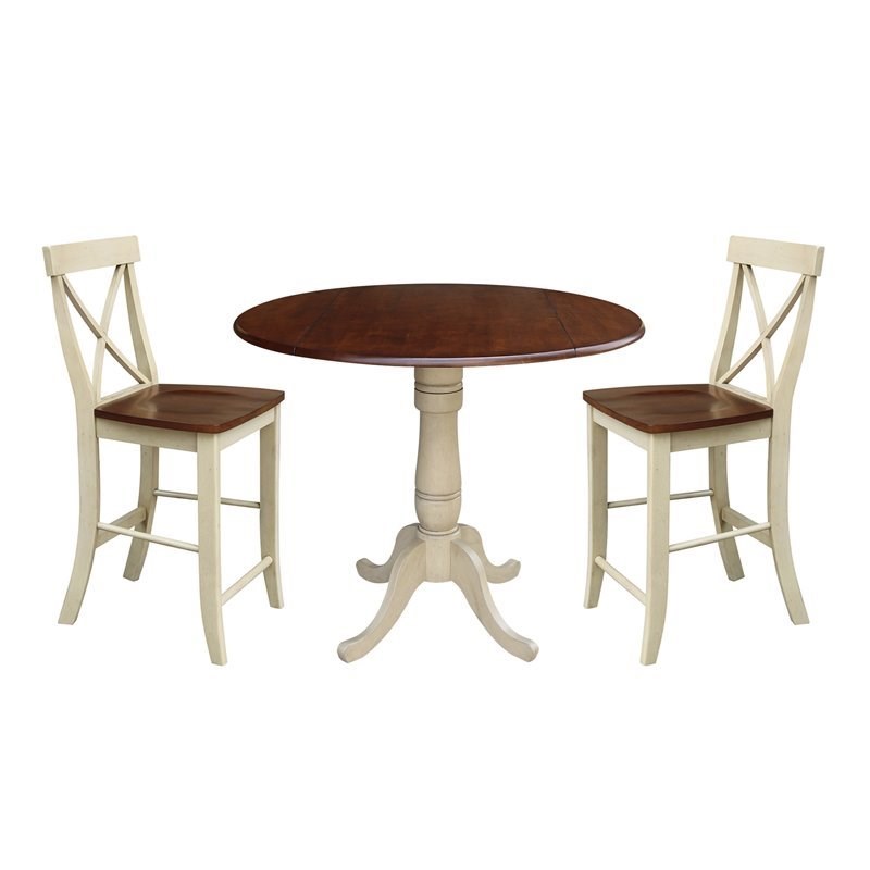 42" Round Pedestal Gathering Height Table with Two Counter Height