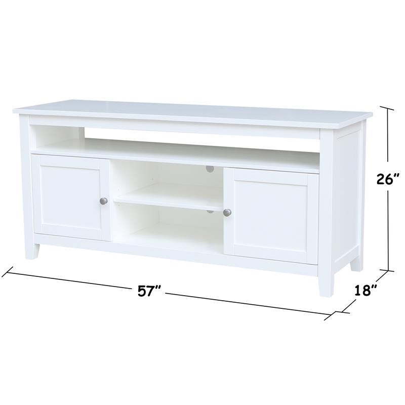 Solid Wood Entertainment / TV Stand with Open Shelves and 2 Doors in White
