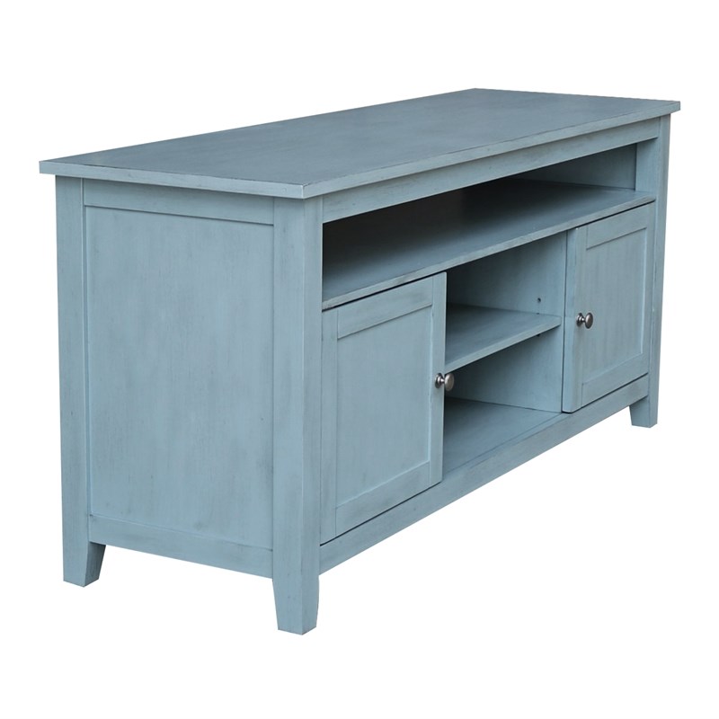 Solid Wood Entertainment / TV Stand with Open Shelves and 2 Doors in Ocean Blue