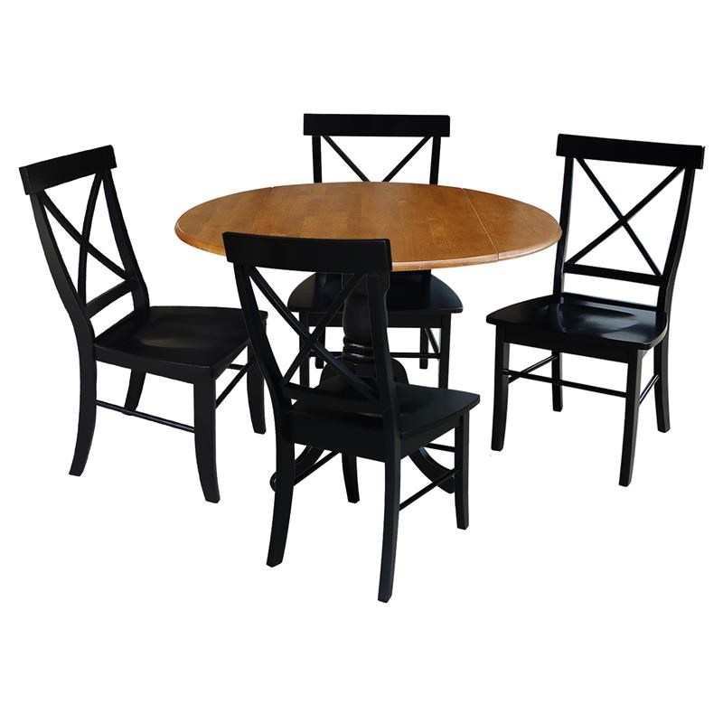 42 in Dual Drop Leaf Dining Table with 4 Dining Chairs - 5 Piece Dining Set