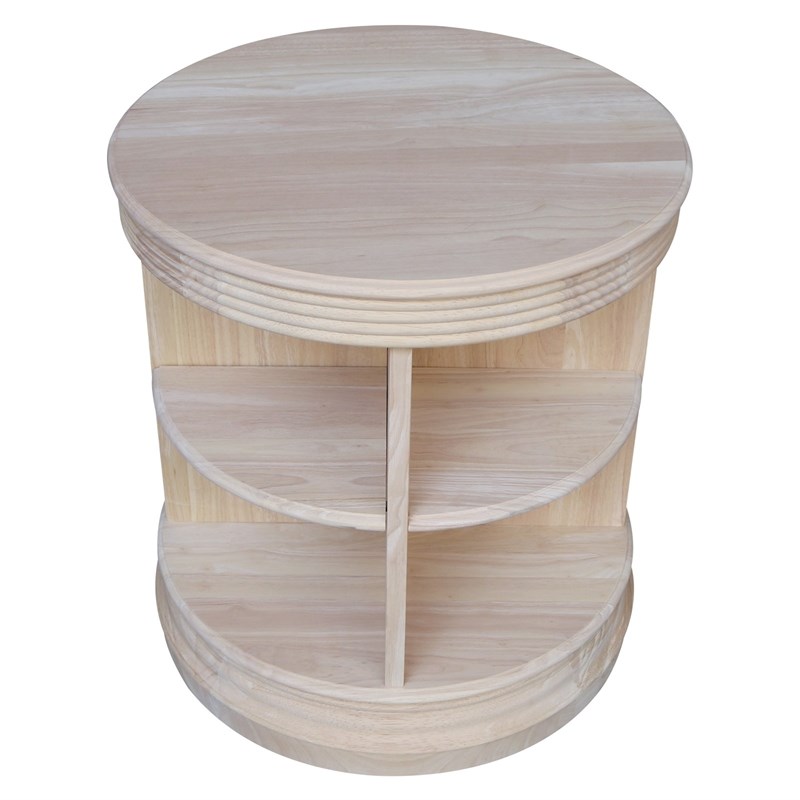Library Round Solid Wood End Table, Unfinished Wood Side Table