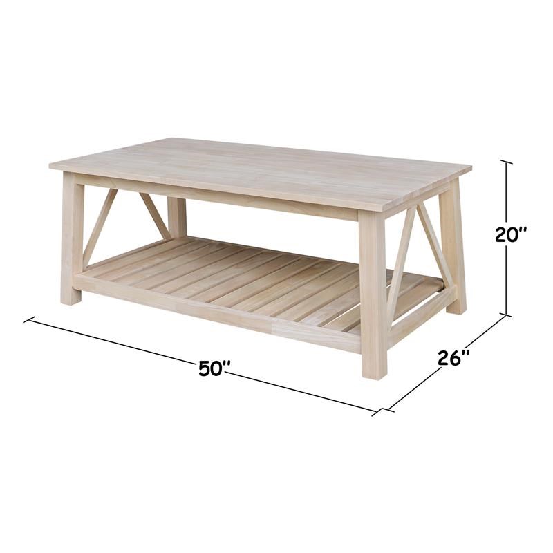 Surrey Solid Wood Coffee Table With, Unfinished Wooden Side Table