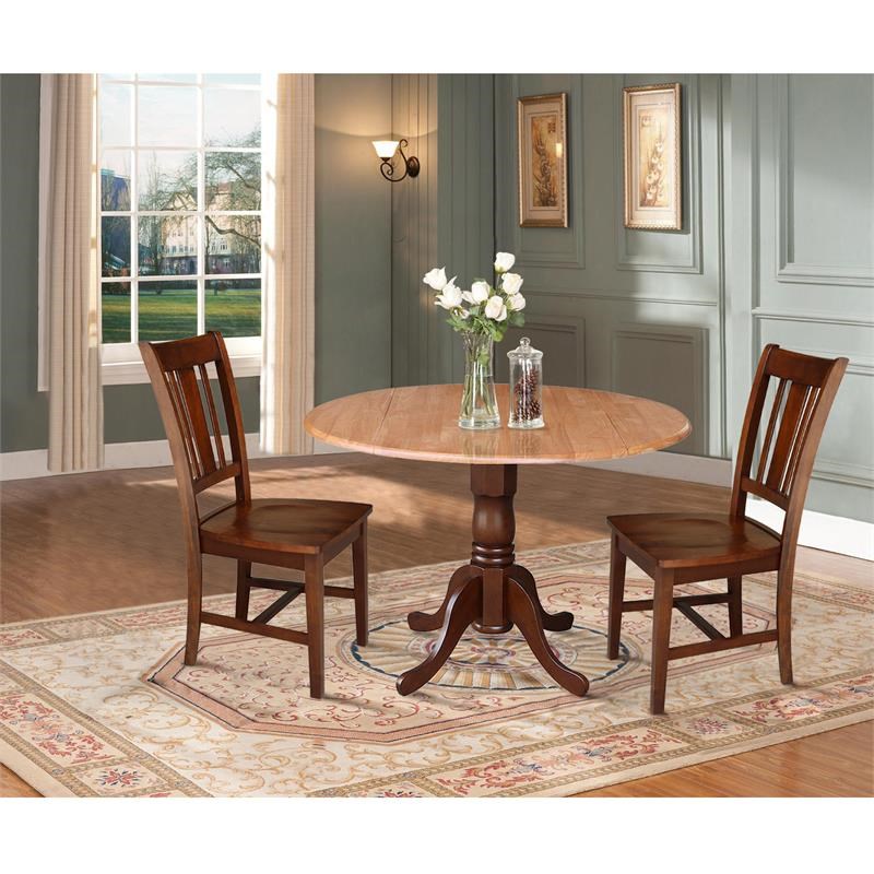 42 in. Dual Drop Leaf Table with 2 Splat Back Dining Chairs - 3 Piece Dining Set