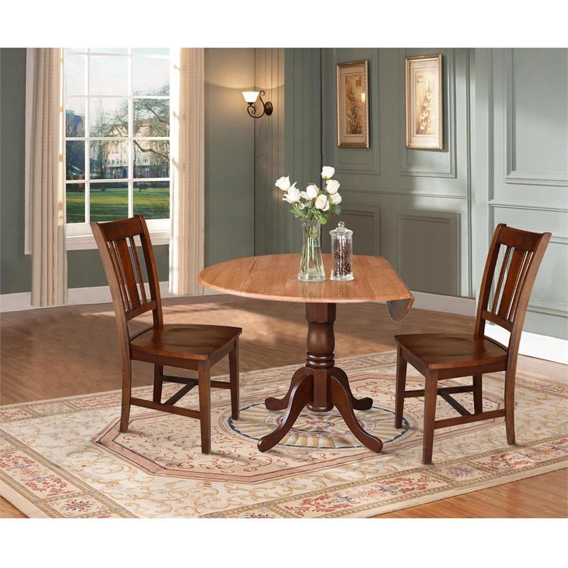 42 in. Dual Drop Leaf Table with 2 Splat Back Dining Chairs - 3 Piece Dining Set