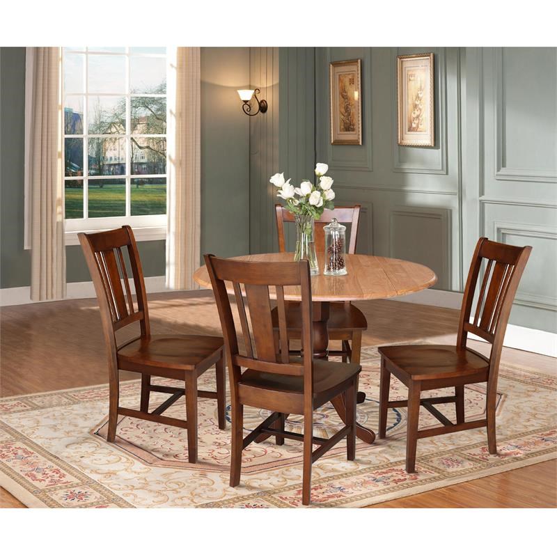 42 in. Dual Drop Leaf Table with 4 Splat Back Dining Chairs - 5 Piece Dining Set