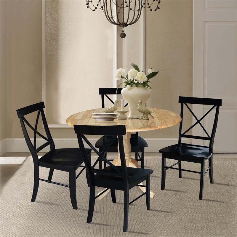 42 in. Dual Drop Leaf Table with 4 Cross Back Dining Chairs - 5 Piece Dining Set