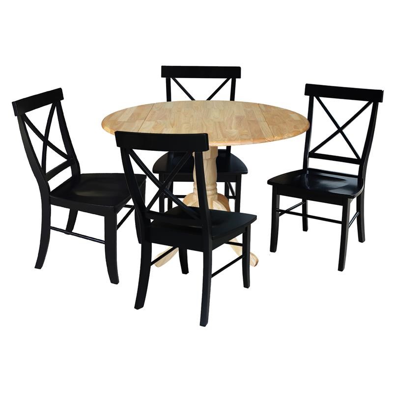 42 in. Dual Drop Leaf Table with 4 Cross Back Dining Chairs - 5 Piece Dining Set