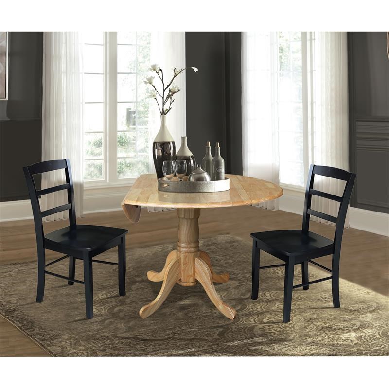 42 in Dual Drop Leaf Table with 2 Ladder Back Dining Chairs - 3 Piece Dining Set