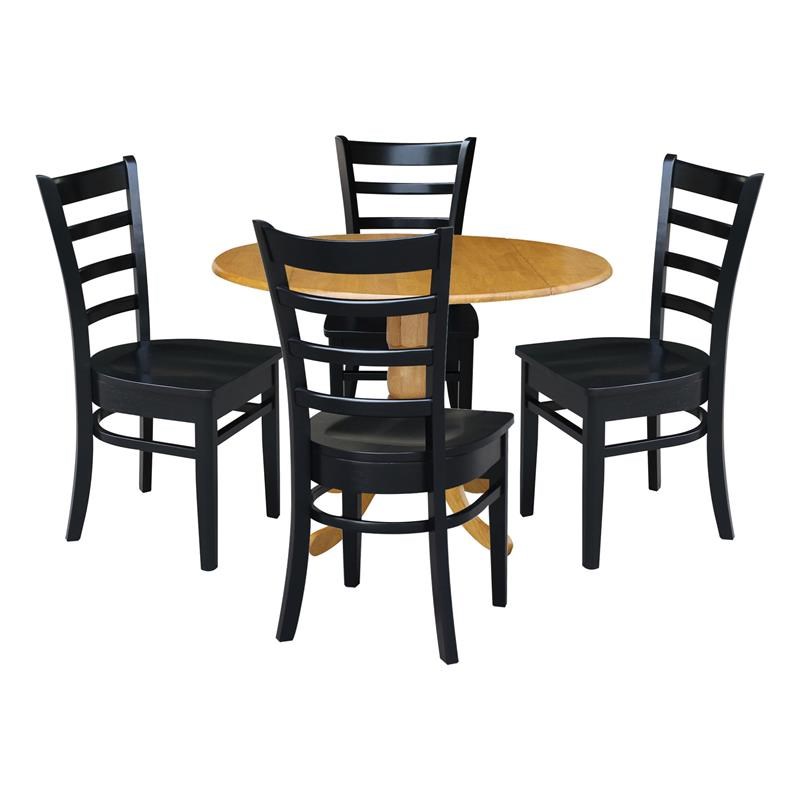 42 in Dual Drop Leaf Table with 4 Ladder Back Dining Chairs - 5 Piece Dining Set