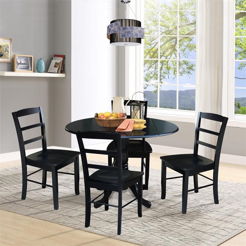 42 in Dual Drop Leaf Table with 4 Ladder Back Dining Chairs - 5 Piece Dining Set