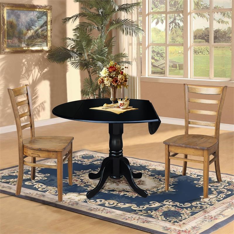 42 in Dual Drop Leaf Table with 2 Ladder Back Dining Chairs - 3 Piece Dining Set