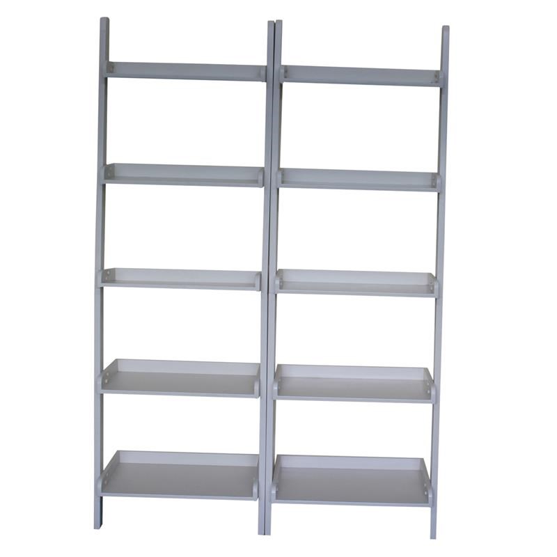 Lean To Shelf Units With 5 Shelves in Linen White - Set of 2 Pieces