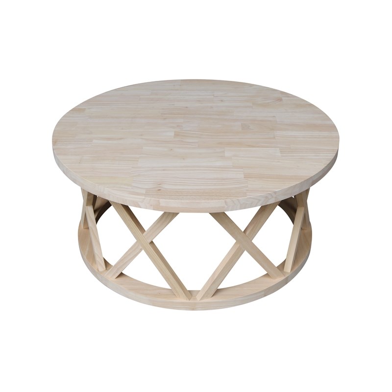 Round Ceylon Solid Wood Coffee Table Unfinished