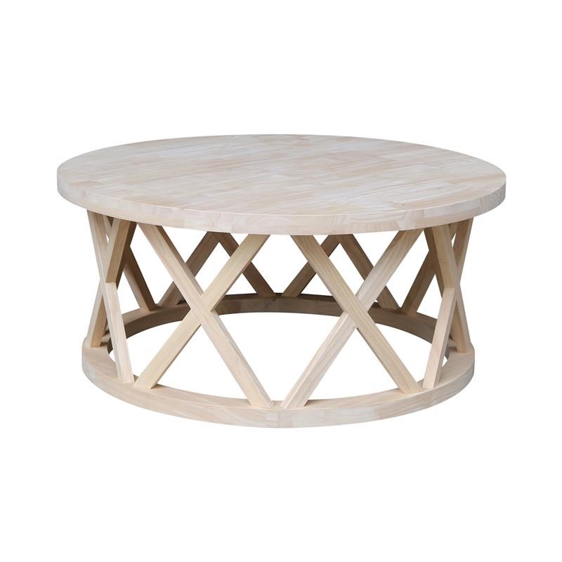 Round Ceylon Solid Wood Coffee Table Unfinished