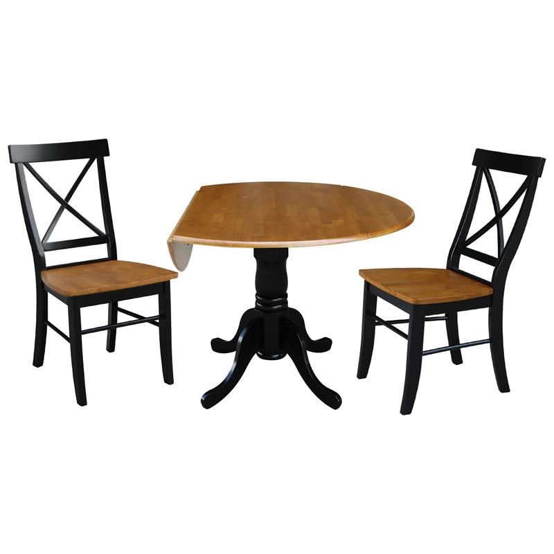 42 in. Dual Drop Leaf Dining Table with 2 X-back  Chairs - 3 Piece Dining Set