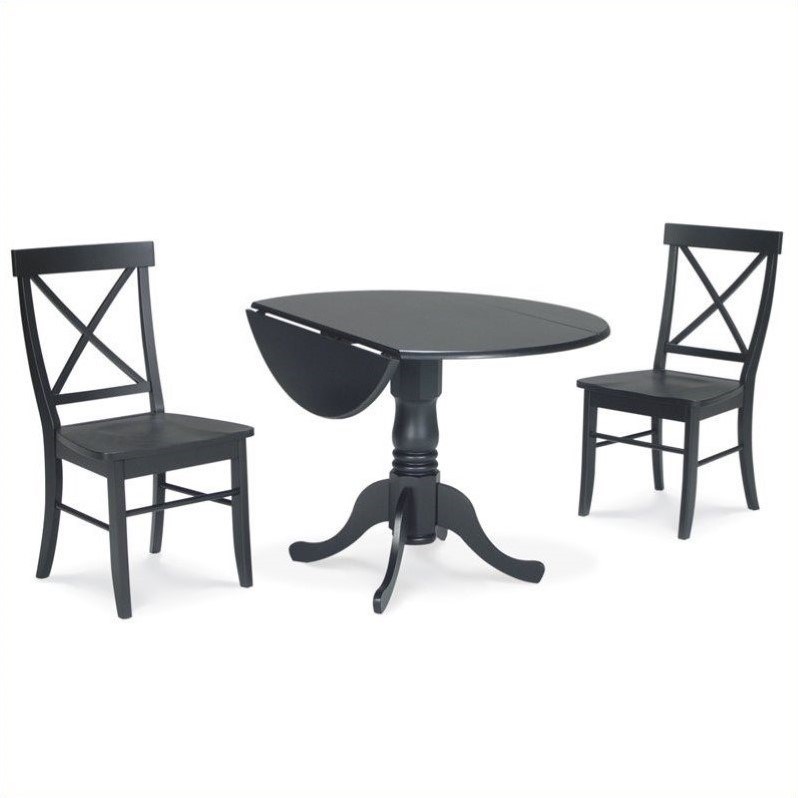 International Concepts 3 Piece Dining Set with X-Back Chairs in Black