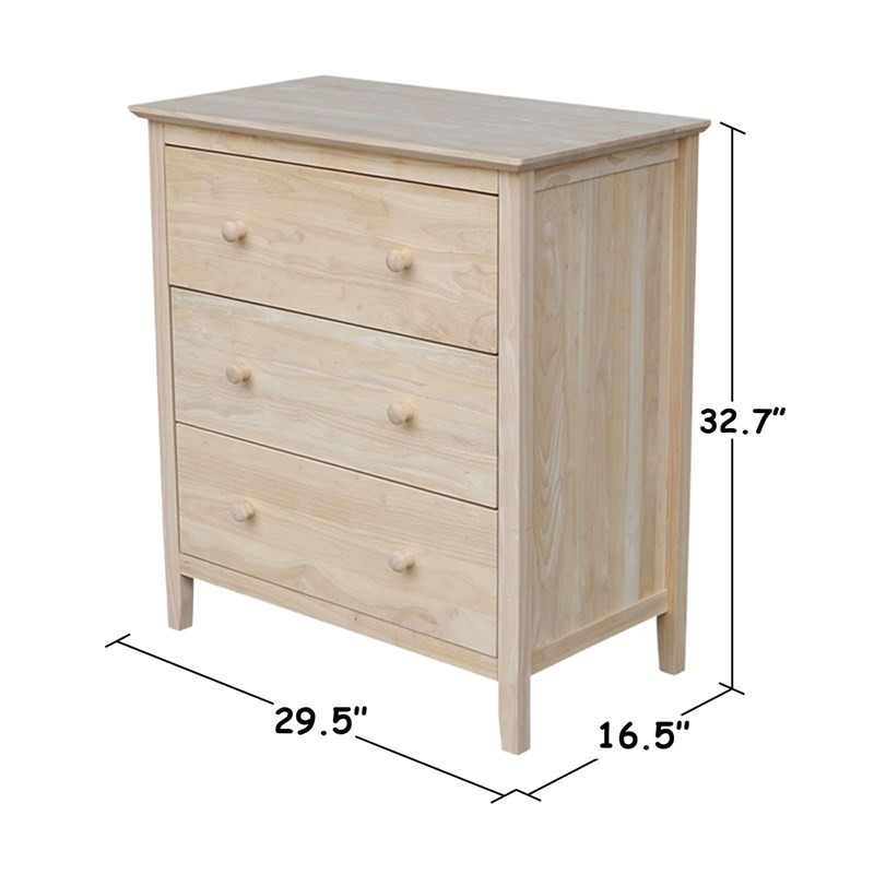 International Concepts Unfinished 3-Drawer Chest