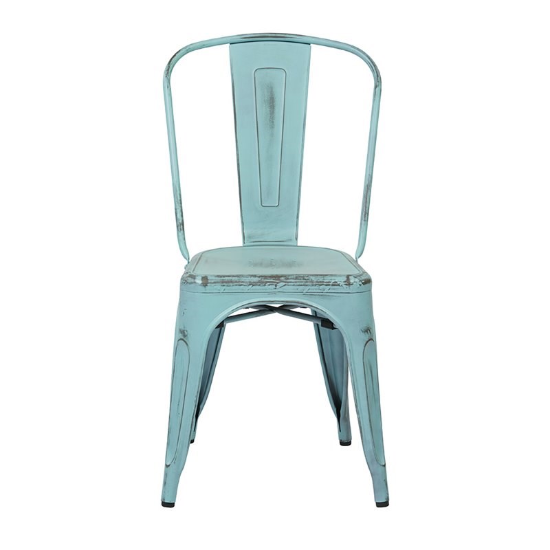 Bristow Armless Metal Chair in Antique Sky Blue Finish 4 Pack