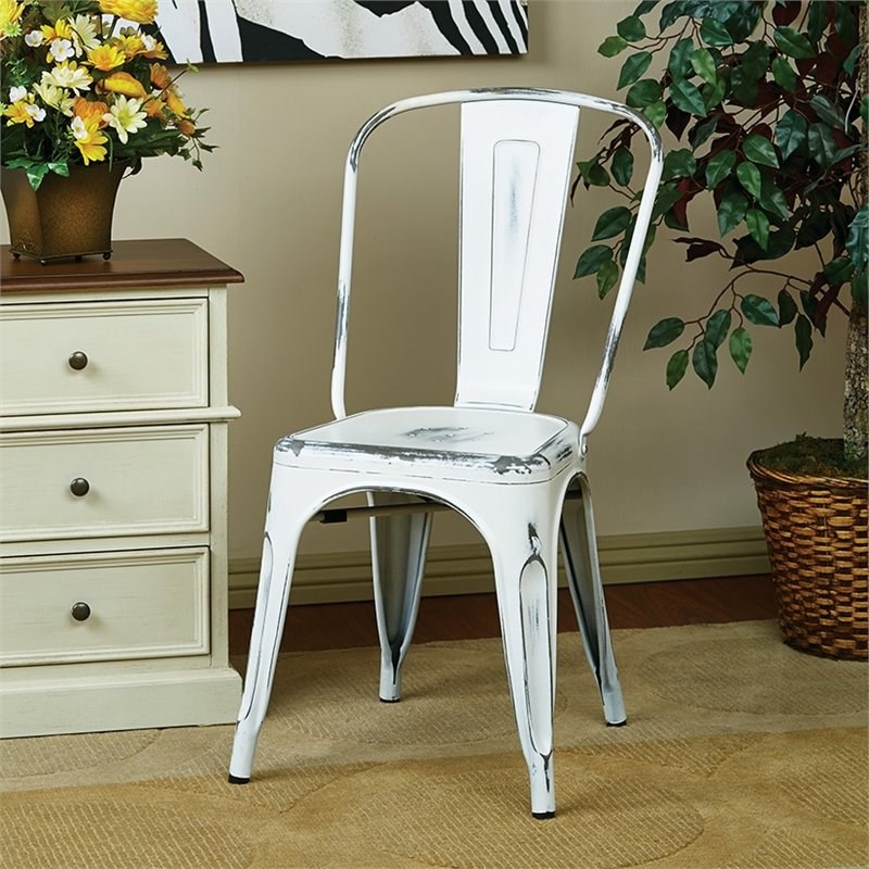 Bristow Armless Chair in Antique White Metal Finish 4 Pack