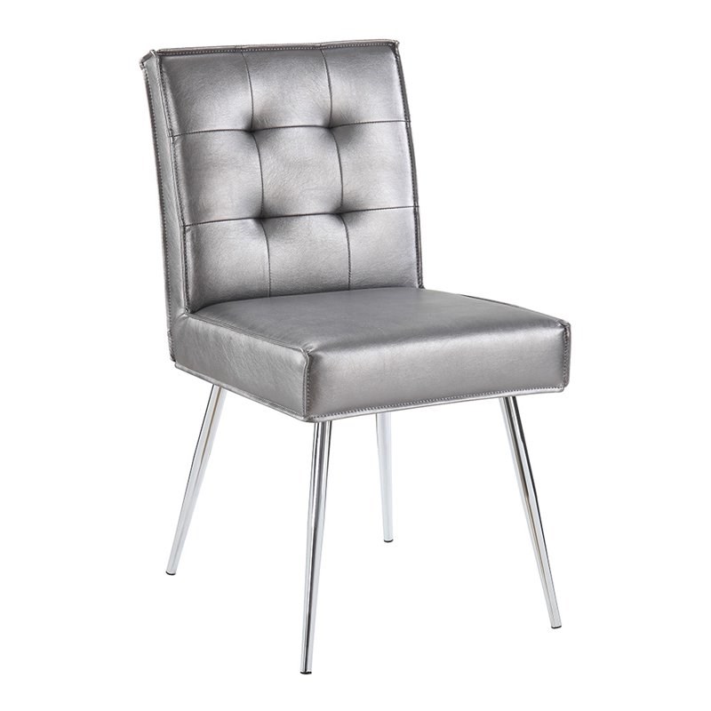 Amity Tuffed Dining Chair in Sizzle Pewter Fabric with Chrome Legs
