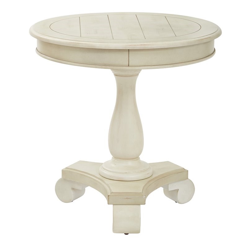 Avalon Hand Painted Round Accent table in Antique Beige Finish Homesquare