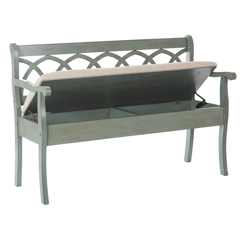 Coventry Storage Bench in Antique Sage Green Frame and Beige Fabric