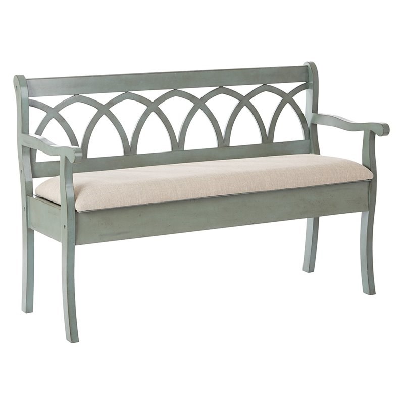 Coventry Storage Bench in Antique Sage Green Frame and Beige Fabric