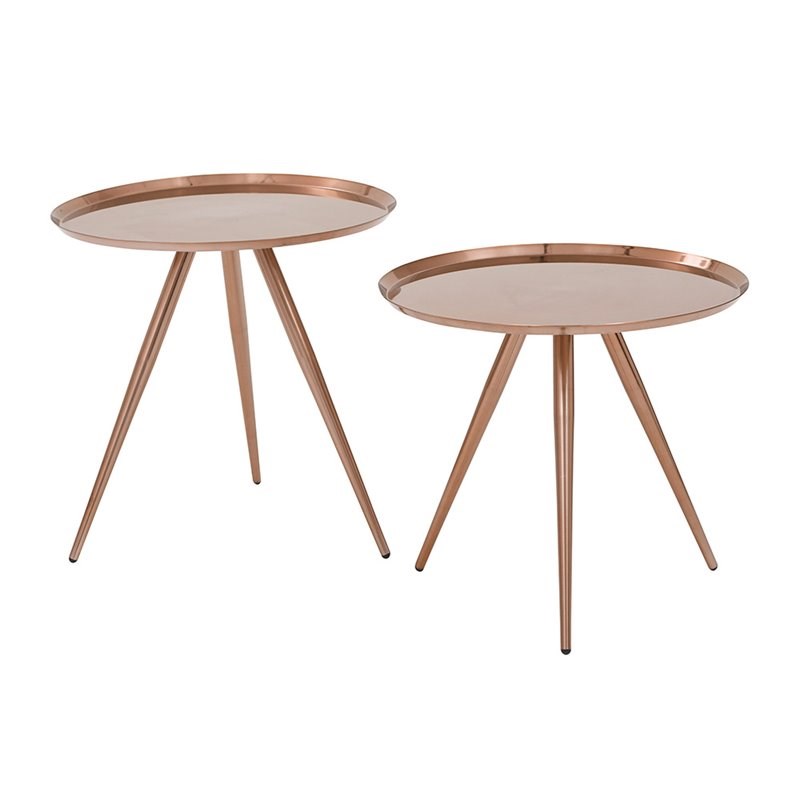 Tiffany Metal Side Table with Brushed Copper Plate Finish 2-Pack