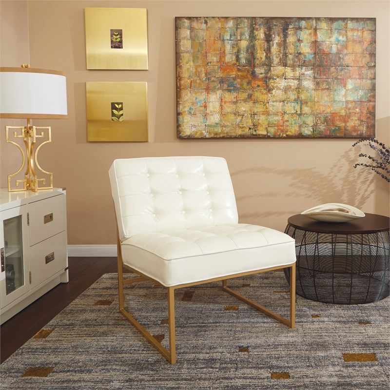 Anthony Chair in White Faux Leather with Coated Gold Frame Homesquare